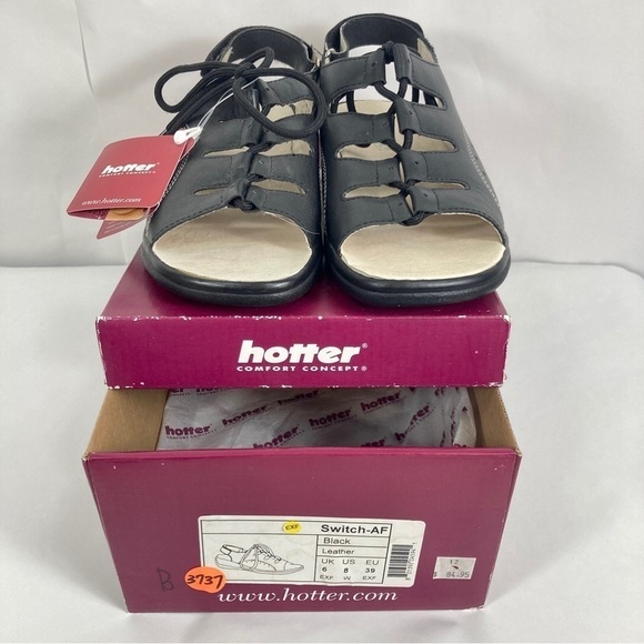 Hotter Switch Leather Comfort Sandals Black NEW IN BOX Size 8 - Picture 2 of 8